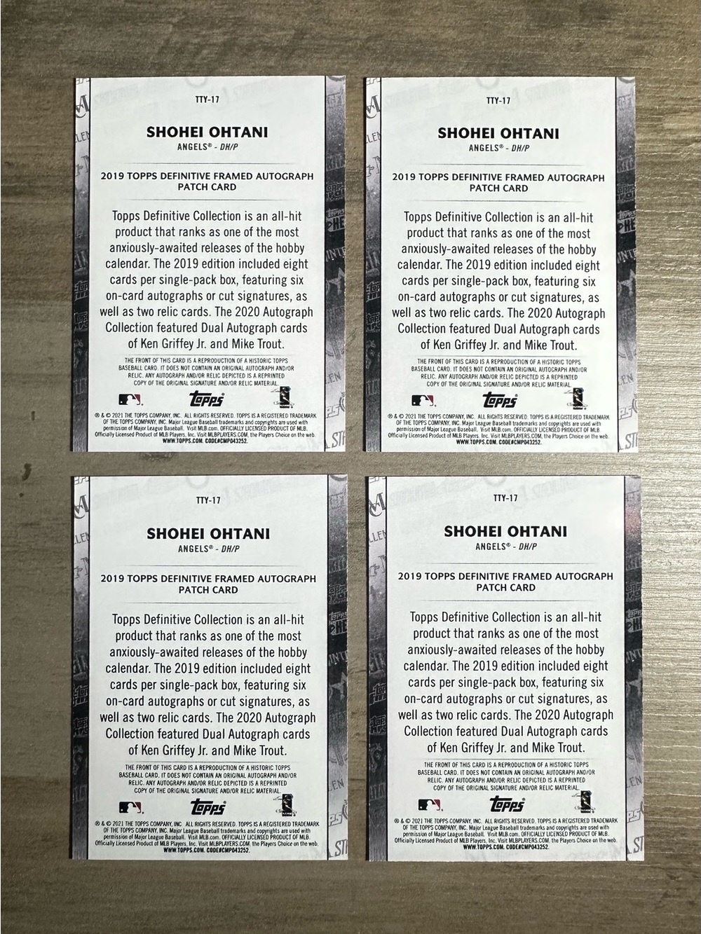 Shohei Ohtani Lot of (4) 2021 Topps Definitive Signed Patch Novelty Cards. - Picture 2 of 2